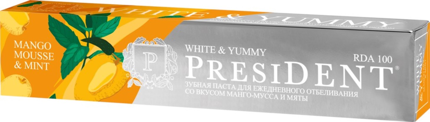 PRESIDENT PROFI White & Yummy (манго-мусс с мятой) - зубная паста (75мл), Betafarma SpA, Италия