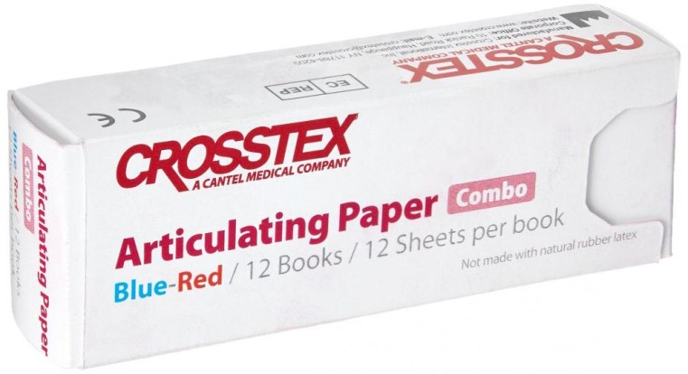 Артикуляционная бумага Crosstex - прямая, красная/синяя (12блок*12листов, 71мкм), Crosstex / США